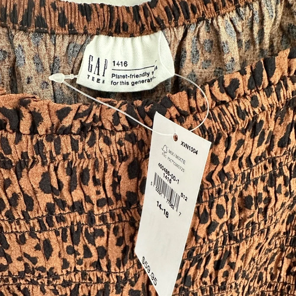 Gap Teen Girls Smocked Leopard Print Dress | Size 14-16 Youth XL